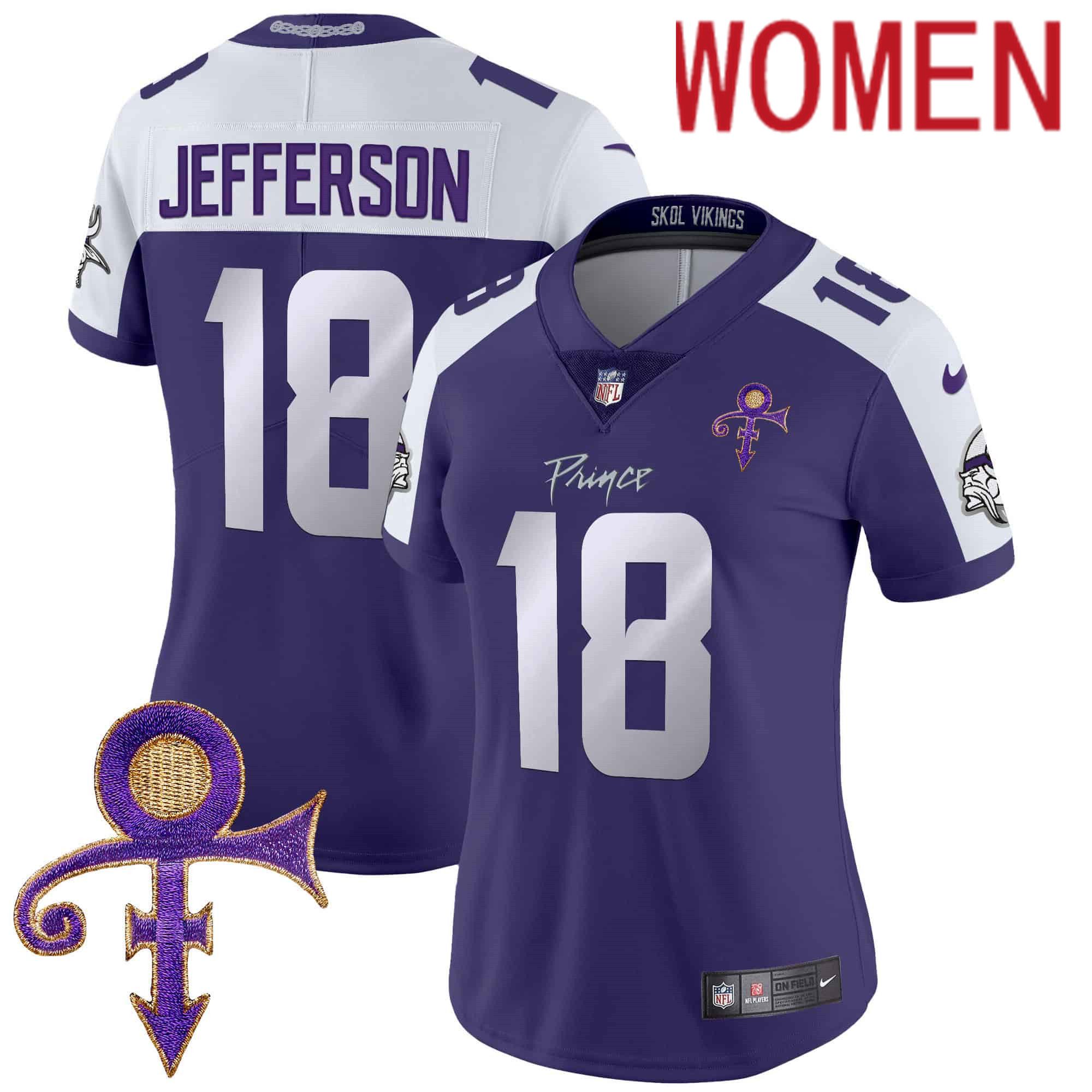 Women Minnesota Vikings 18 Jefferson Purple 2024 Nike Prince Vapor Limited NFL Jersey